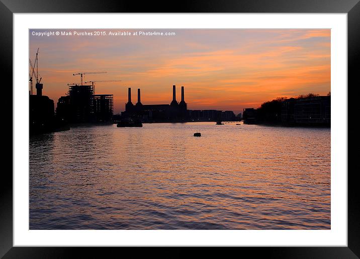 London River Thames Sunset Battersea Power Station Framed Mounted Print by Mark Purches