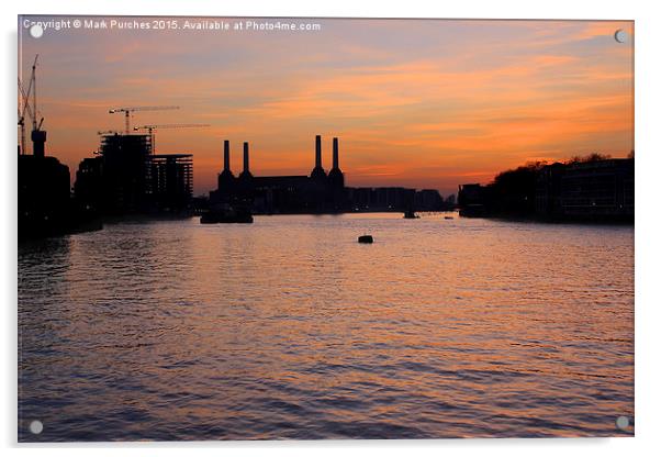 London River Thames Sunset Battersea Power Station Acrylic by Mark Purches