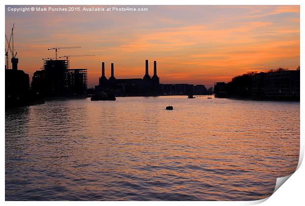 London River Thames Sunset Battersea Power Station Print by Mark Purches