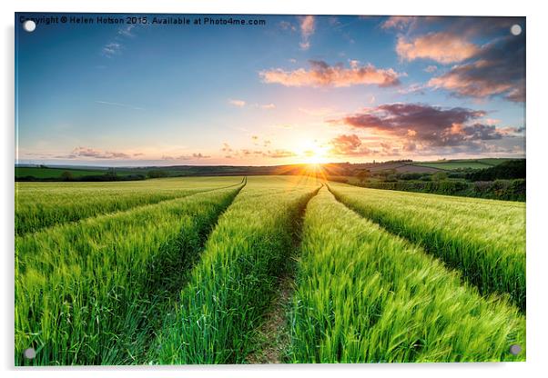 Cornish Sunset over Farmland Acrylic by Helen Hotson