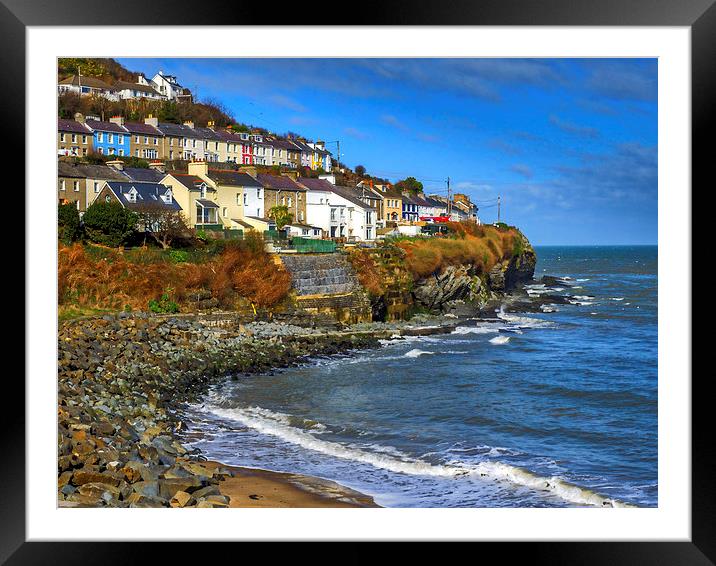 Sea Front Cottages, New Quay, Ceredigion, Wales, U Framed Mounted Print by Mark Llewellyn