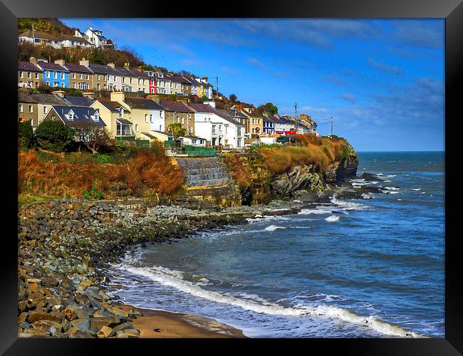 Sea Front Cottages, New Quay, Ceredigion, Wales, U Framed Print by Mark Llewellyn
