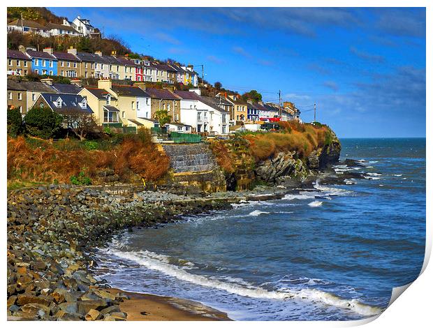 Sea Front Cottages, New Quay, Ceredigion, Wales, U Print by Mark Llewellyn