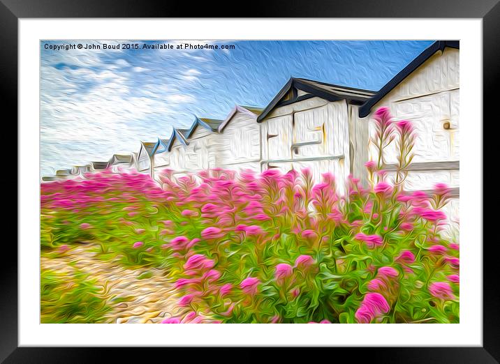  Beach huts and valerian Framed Mounted Print by John Boud