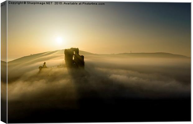  Corfe Castle through the mist Canvas Print by Sharpimage NET