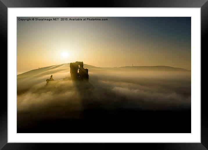  Corfe Castle through the mist Framed Mounted Print by Sharpimage NET