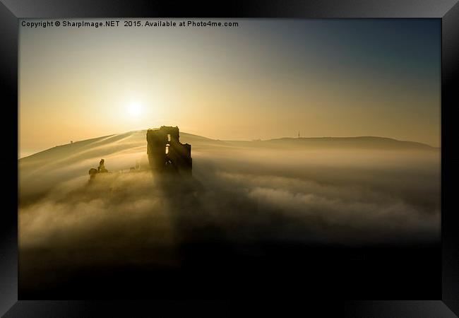  Corfe Castle through the mist Framed Print by Sharpimage NET