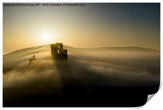  Corfe Castle through the mist Print by Sharpimage NET