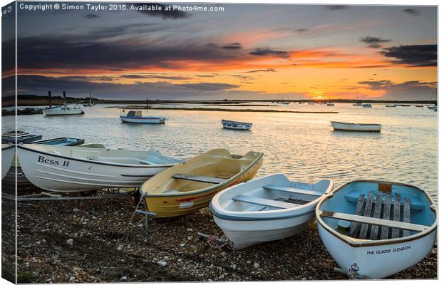  Brancaster Staithe at Sunset Canvas Print by Simon Taylor