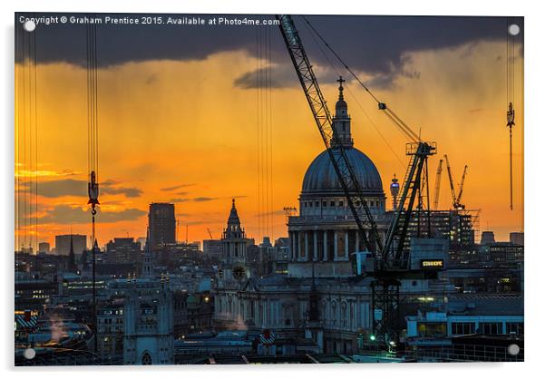 Sunset over St Paul's Cathedral with cranes Acrylic by Graham Prentice