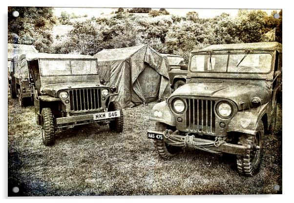 World War II Jeeps and Camp Acrylic by Jay Lethbridge