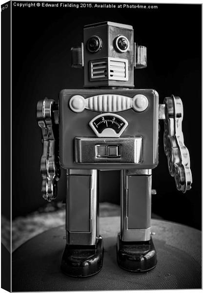 Vintage Tin Toy Robot Black and white Canvas Print by Edward Fielding