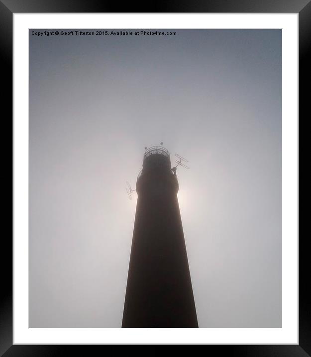 Butt of Lewis Light House in the mist. Framed Mounted Print by Geoff Titterton