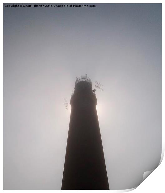 Butt of Lewis Light House in the mist. Print by Geoff Titterton