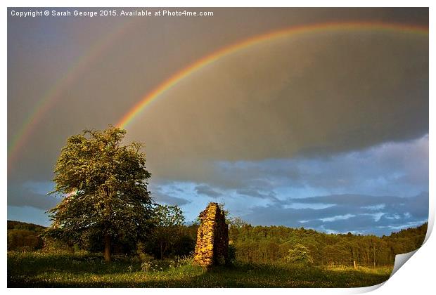 Double Rainbow at Waverley Abbey Print by Sarah George