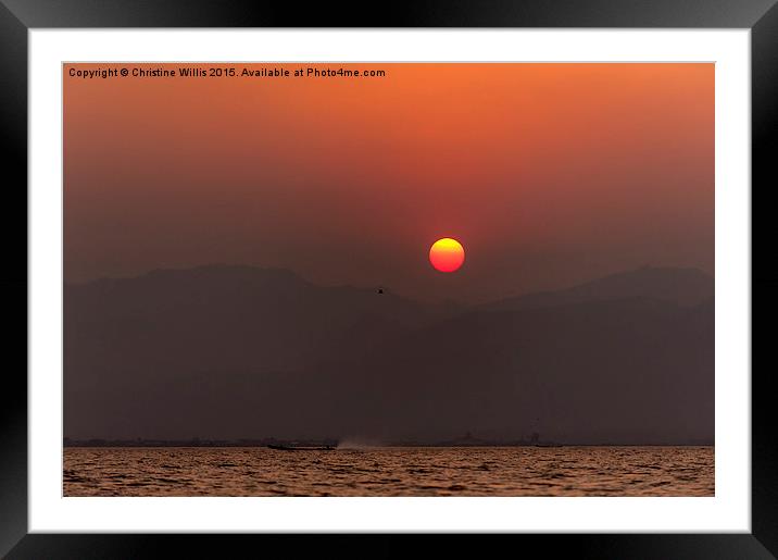  Nile Lake Sunset, Myanmar Framed Mounted Print by Christine Johnson