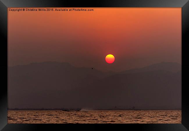  Nile Lake Sunset, Myanmar Framed Print by Christine Johnson