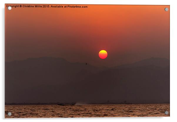  Nile Lake Sunset, Myanmar Acrylic by Christine Johnson