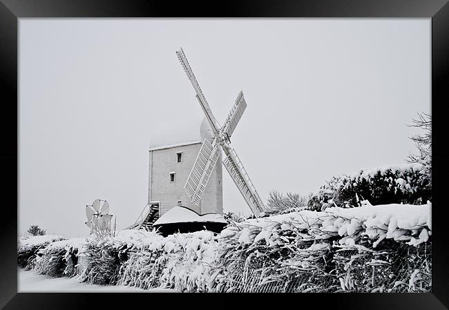 Jill mill in the snow Framed Print by Eddie Howland