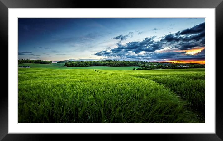 Sunset on Wheatfields in Kent Framed Mounted Print by John Ly