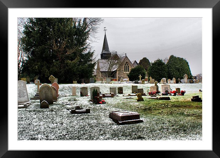 snowy grave yard Framed Mounted Print by Dave Windsor