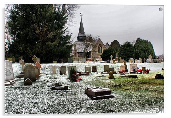 snowy grave yard Acrylic by Dave Windsor