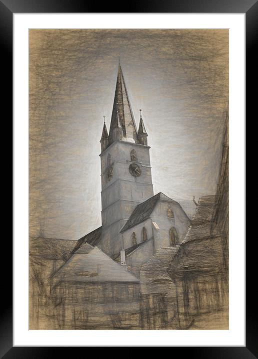 Evangelical Cathedral Sibiu Romania tower impressi Framed Mounted Print by Adrian Bud