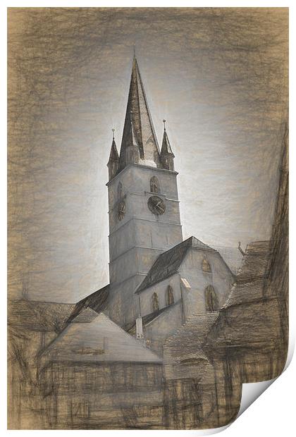 Evangelical Cathedral Sibiu Romania tower impressi Print by Adrian Bud