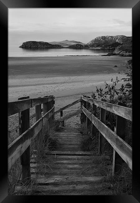 Steps to the Beach (Black and White) Framed Print by Jessica Poole