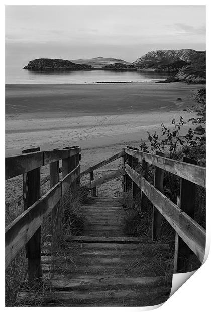 Steps to the Beach (Black and White) Print by Jessica Poole