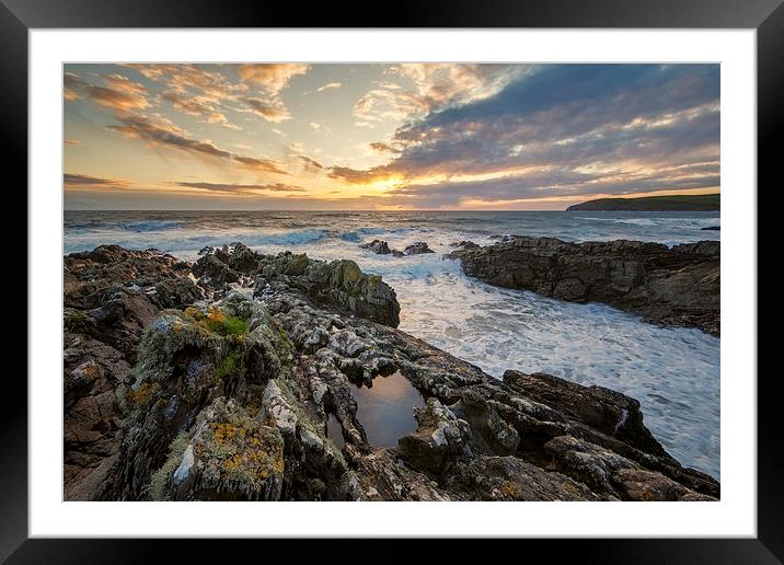 The setting sun at Croyde Bay Framed Mounted Print by Dave Wilkinson North Devon Ph