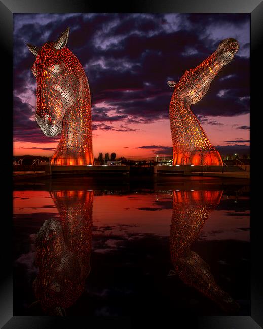Kelpies at sunset Framed Print by Sam Smith