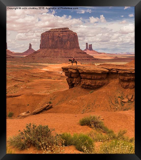  A Lone Horseman in Monument Valley, USA Framed Print by colin chalkley