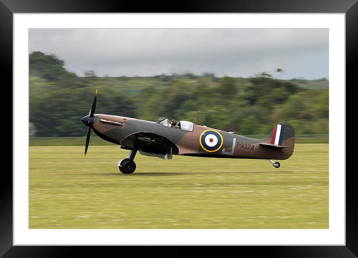 Spitfire P9374 Touching Down  Framed Mounted Print by J Biggadike