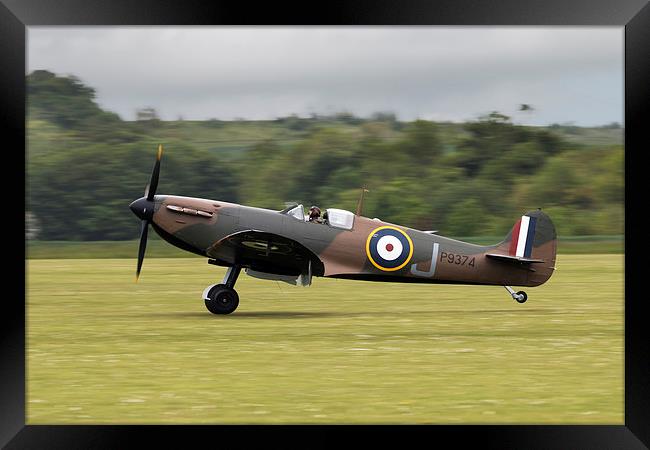 Spitfire P9374 Touching Down  Framed Print by J Biggadike