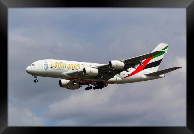Emirates Airlines A380 Framed Print by David Pyatt