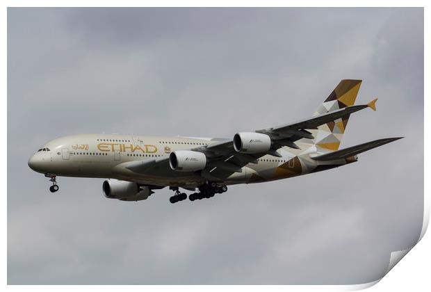 Etihad Airbus A380 Print by David Pyatt