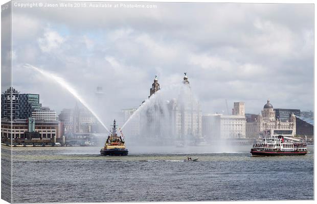  Fire boat spraying water Canvas Print by Jason Wells