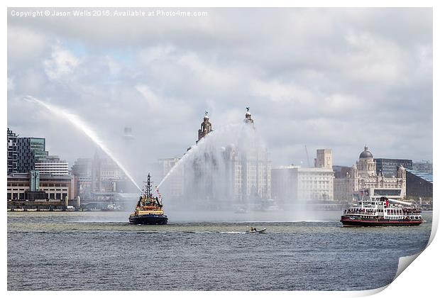  Fire boat spraying water Print by Jason Wells