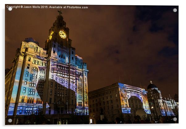  Light projections on the Three Graces Acrylic by Jason Wells