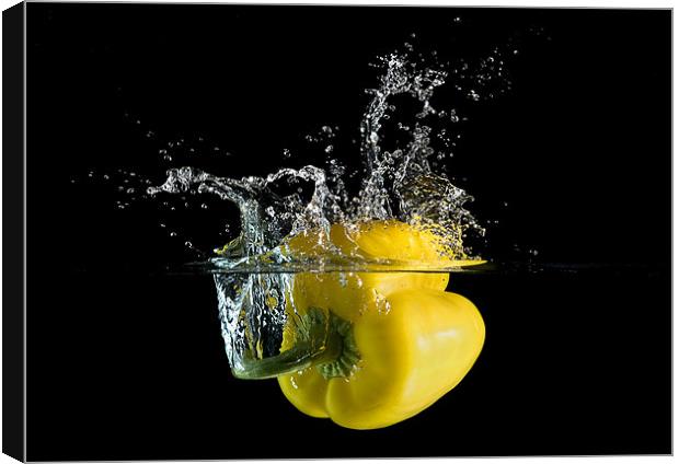 Yellow Pepper Splash Canvas Print by Mark Squirrel