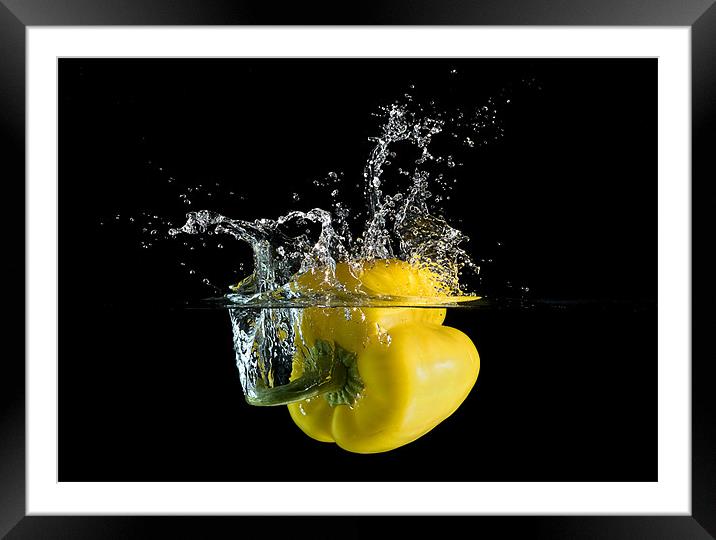 Yellow Pepper Splash Framed Mounted Print by Mark Squirrel