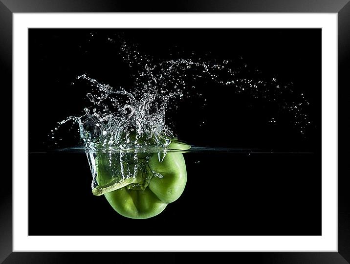 Green Pepper Splash. Framed Mounted Print by Mark Squirrel