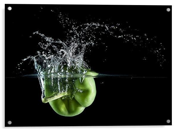 Green Pepper Splash. Acrylic by Mark Squirrel