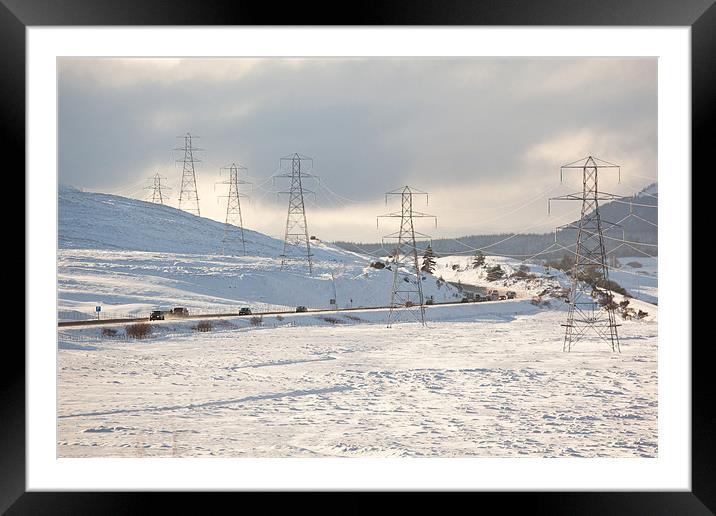 Winter Pylons in Scottish Highlands Framed Mounted Print by Douglas Kerr