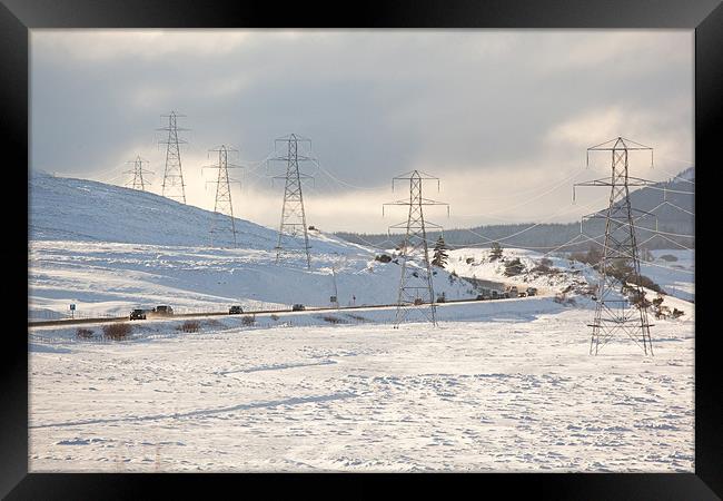 Winter Pylons in Scottish Highlands Framed Print by Douglas Kerr