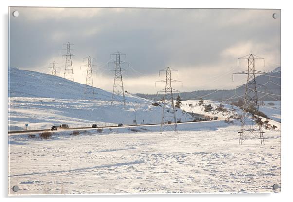 Winter Pylons in Scottish Highlands Acrylic by Douglas Kerr