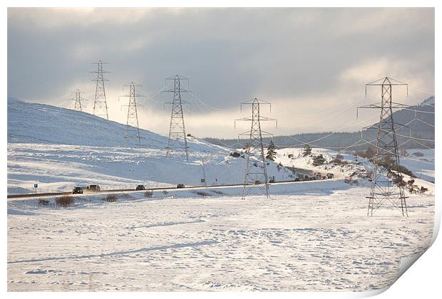 Winter Pylons in Scottish Highlands Print by Douglas Kerr