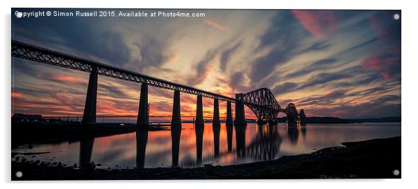  Forth Bridge Sunset Acrylic by Simon Russell