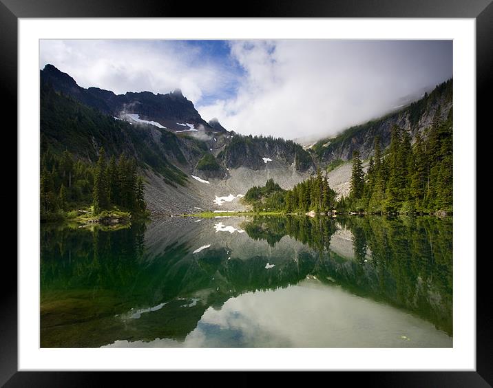 Snow LAke Reflected Framed Mounted Print by Mike Dawson